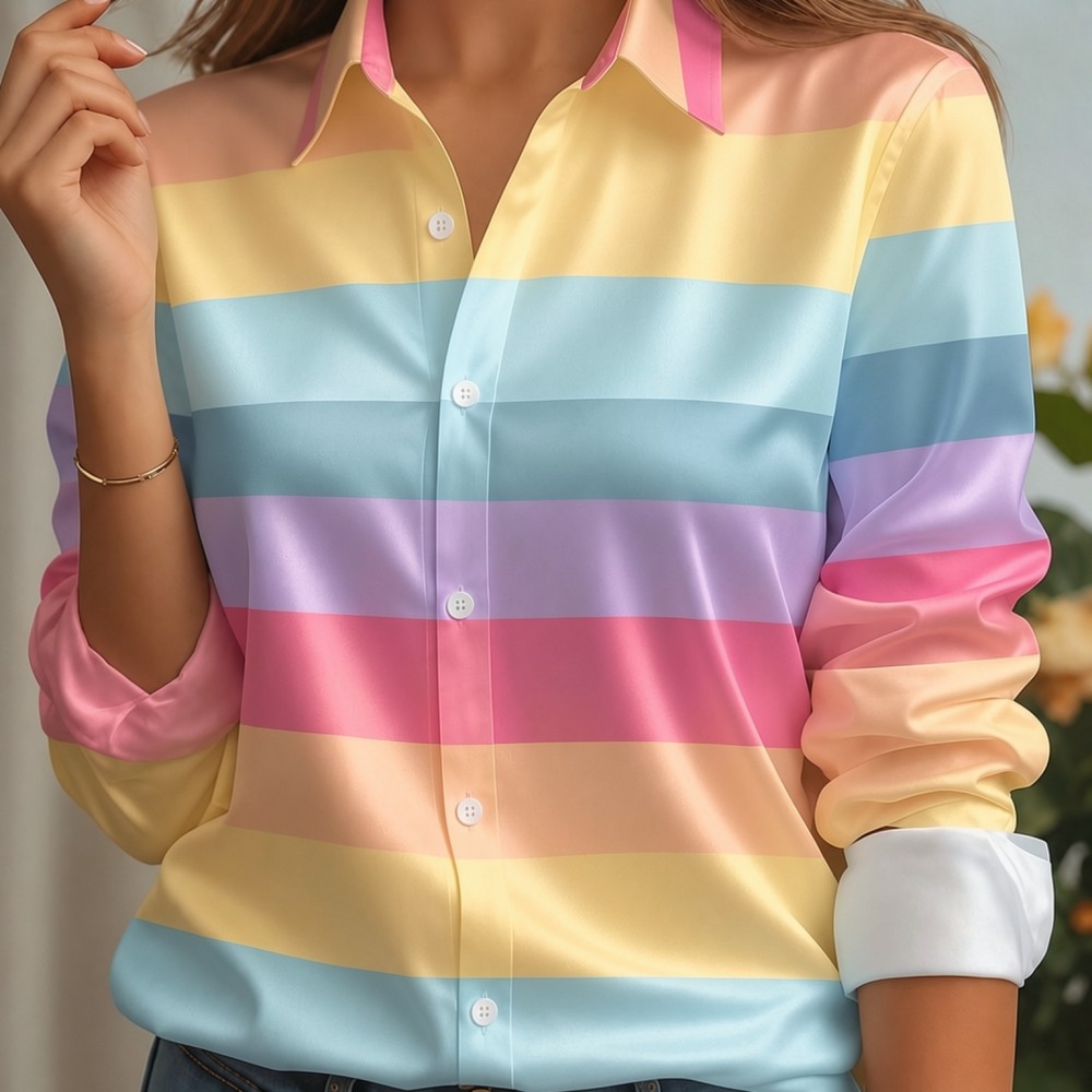 Women Satin Lapel Collar Shirt - огляд і ціна Women'S Work Fashion