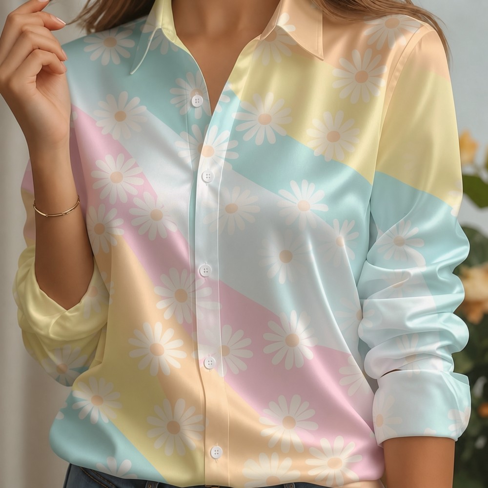 Women Satin Lapel Collar Shirt - огляд і ціна Women'S Work Fashion