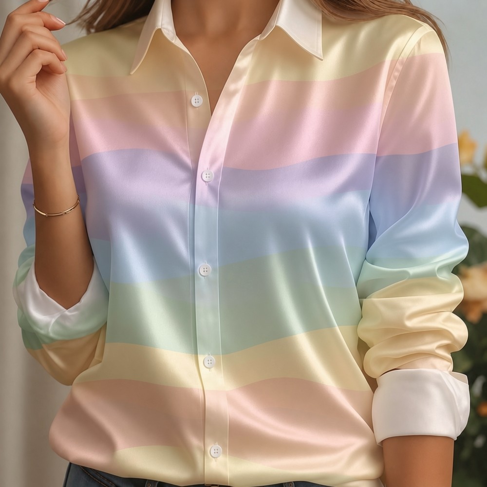 Women Satin Lapel Collar Shirt - огляд і ціна Women'S Work Fashion