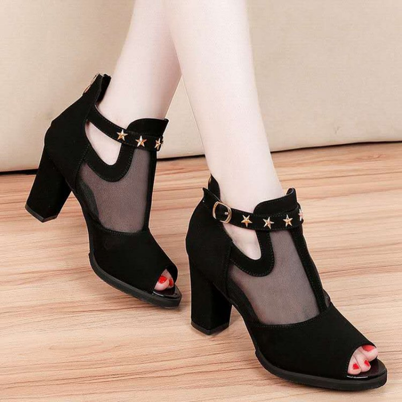 Mesh Peep Toe Block High Heels - огляд і ціна Women Formal Wear For Summer