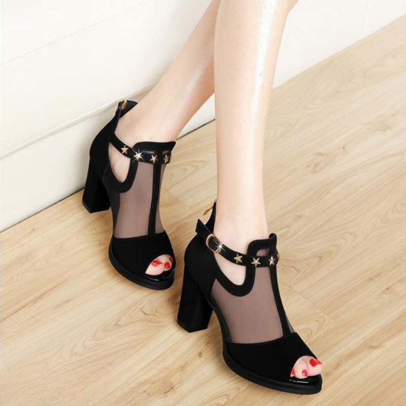 Mesh Peep Toe Block High Heels - огляд і ціна Women Formal Wear For Summer