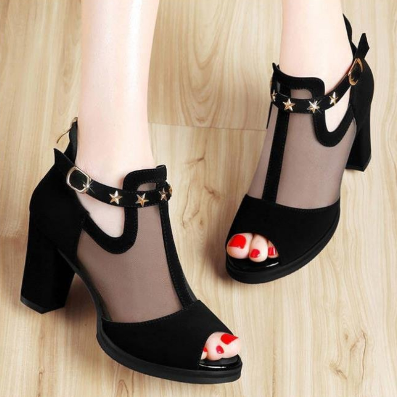 Mesh Peep Toe Block High Heels - огляд і ціна Women Formal Wear For Summer