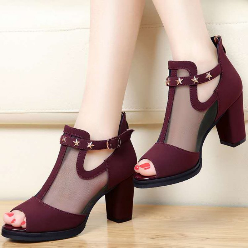 Mesh Peep Toe Block High Heels - огляд і ціна Women Formal Wear For Summer