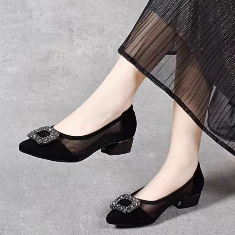 Elegant Pointed Toe Mesh Block - огляд і ціна Women'S Work Fashion