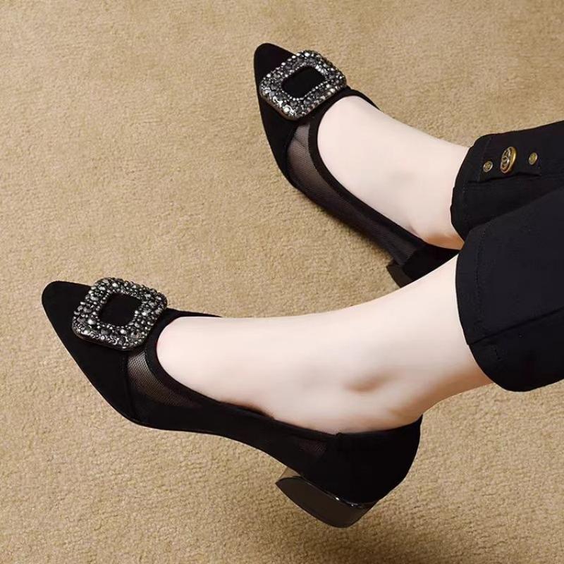 Elegant Pointed Toe Mesh Block - огляд і ціна Women'S Work Fashion